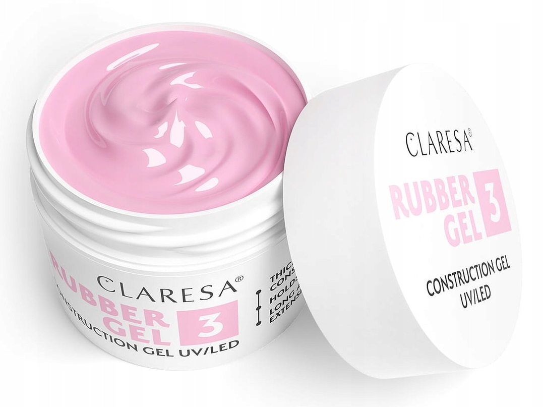 Claresa stavební gel Rubber Gel 3 Uv/led pro prodlužování nehtů 90g růžový