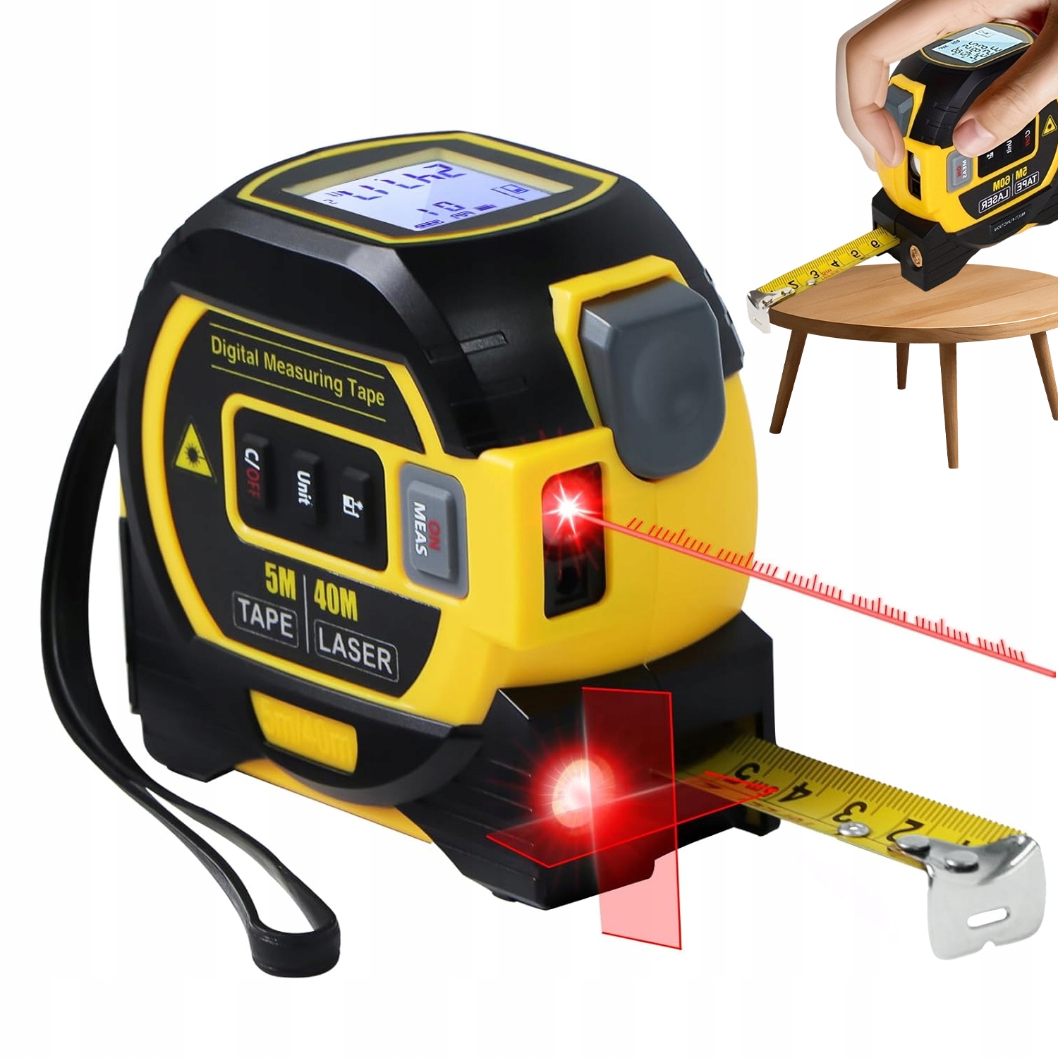 Laserový Dálkoměr 60 M 3V1 S Měřítkem 5 M A Laserovou Vodováhou LCD displej
