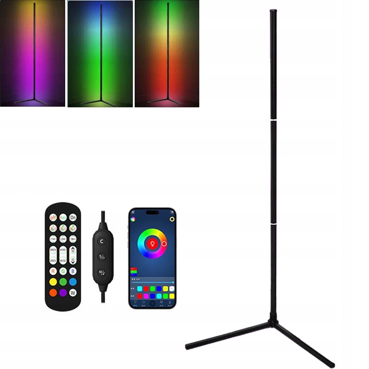 Stojací stojací podlahová lampa Rohová noční Rgb Duhový efekt 3D Dálkový Ovladač Aplikace