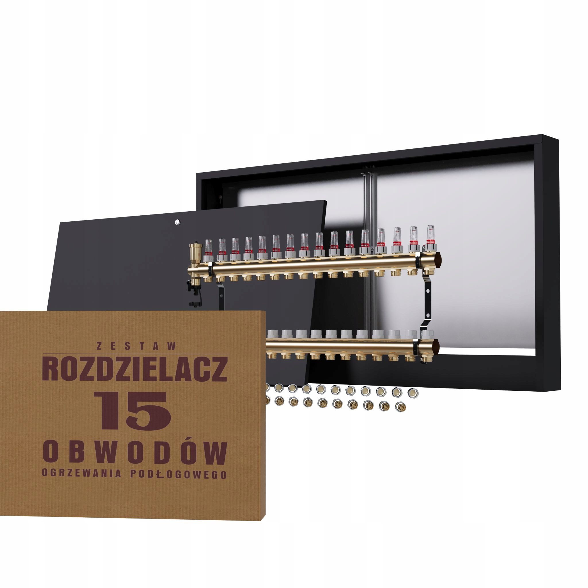 Rozdělovač pro podlahové vytápění 15 nástěnný box černý Pex