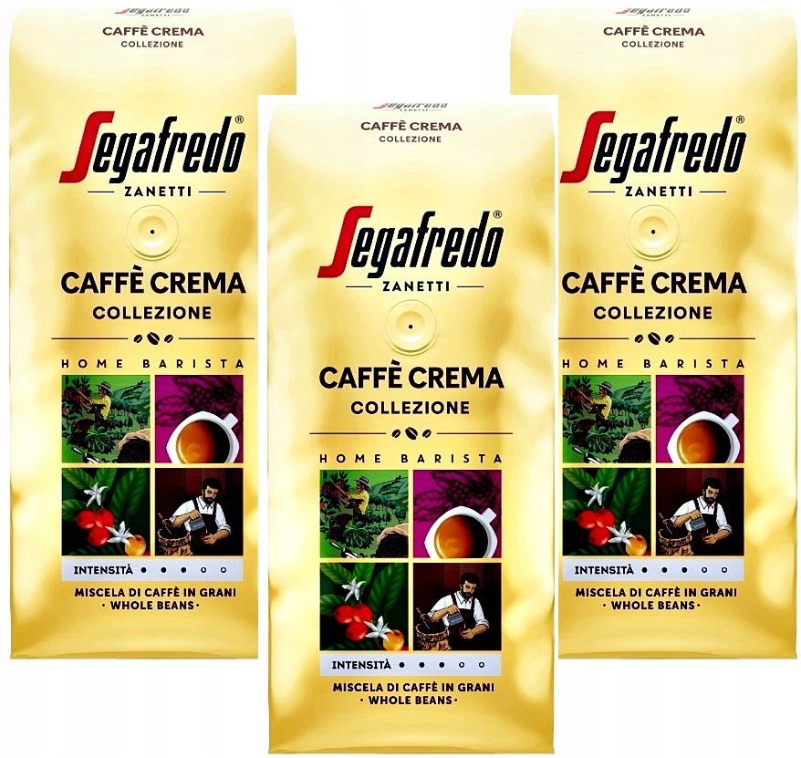 Segafredo Caffe Crema Collezione Kawa ziarnista 3x1kg Kolagen 50ml