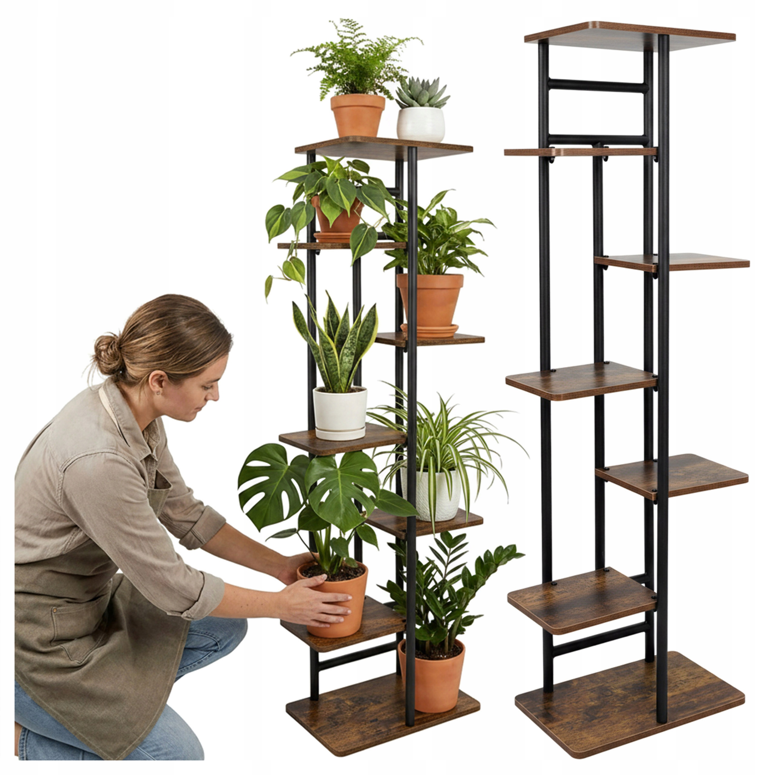 KWIETNIK METALOWY STOJAK NA KWIATY DONICZKI 7 PÓŁEK PIONOWY WYSOKI RUSTIC