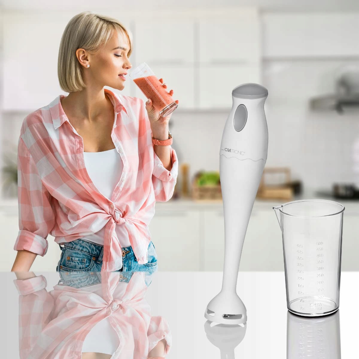 CLATRONIC Blender Ręczny 180W Do Smoothie Zupy Puree Biały Z Pojemnikiem — miniatura 6