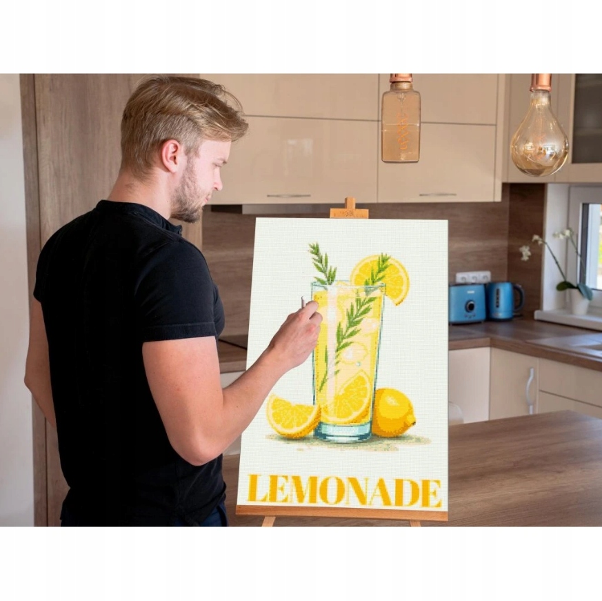 Diamantová výšivka Pití Kuchyňské jídlo Ovoce Limonáda Citrony XXL 40x60 cm