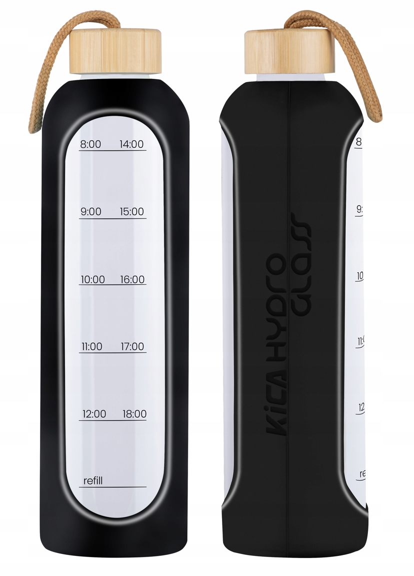 Butelka szklana Bidon KiCA Hydro Glass 1000 ml czarna