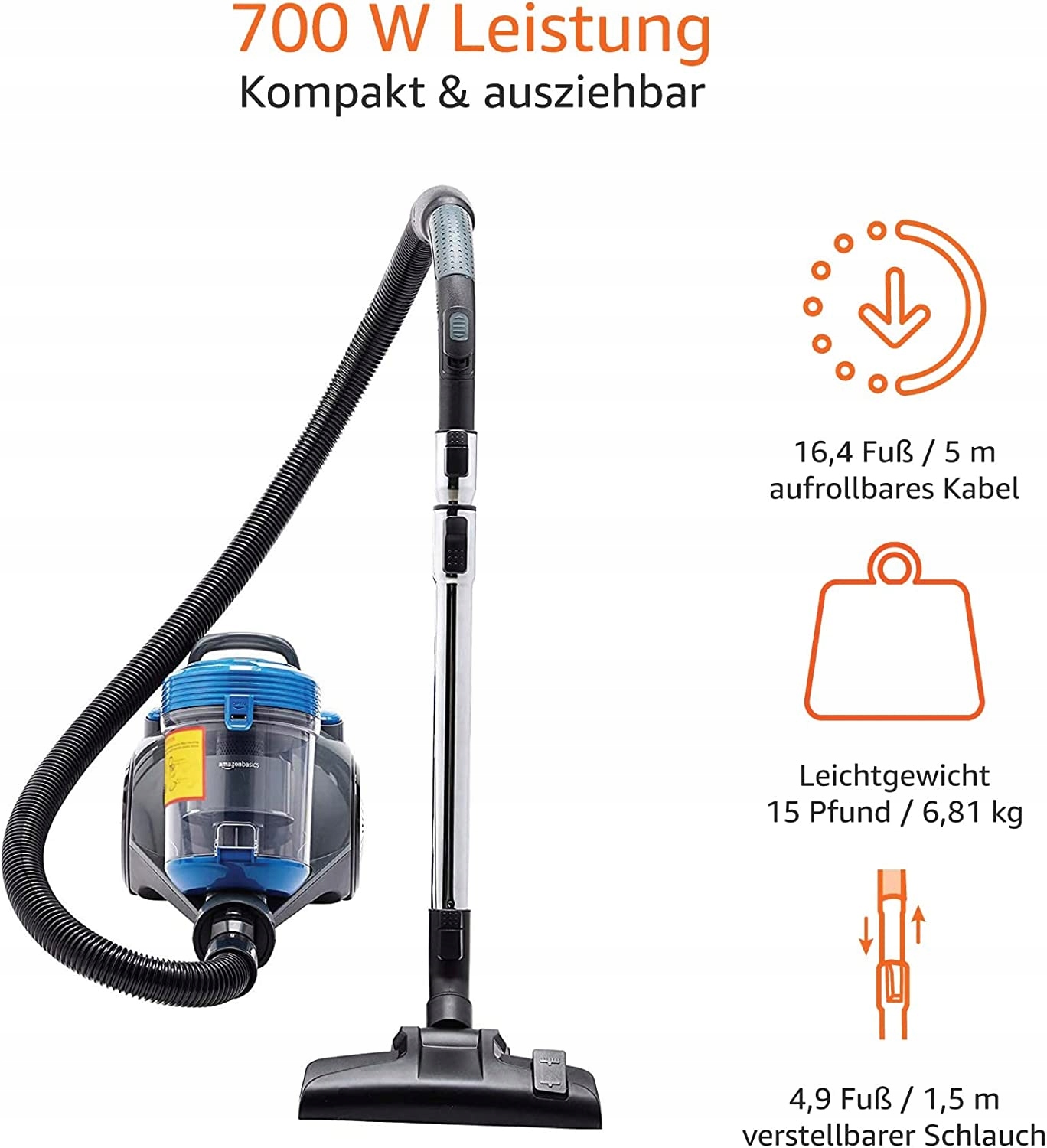 ODKURZACZ CYKLONOWY BEZWORKOWY MOCNY CICHY 700W Kolor dominujący niebieski