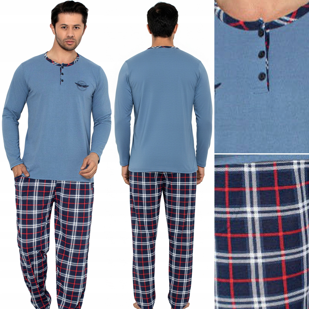 Pánské pyžamo Komplet na zimu s dlouhým rukávem 100% Bavlna L