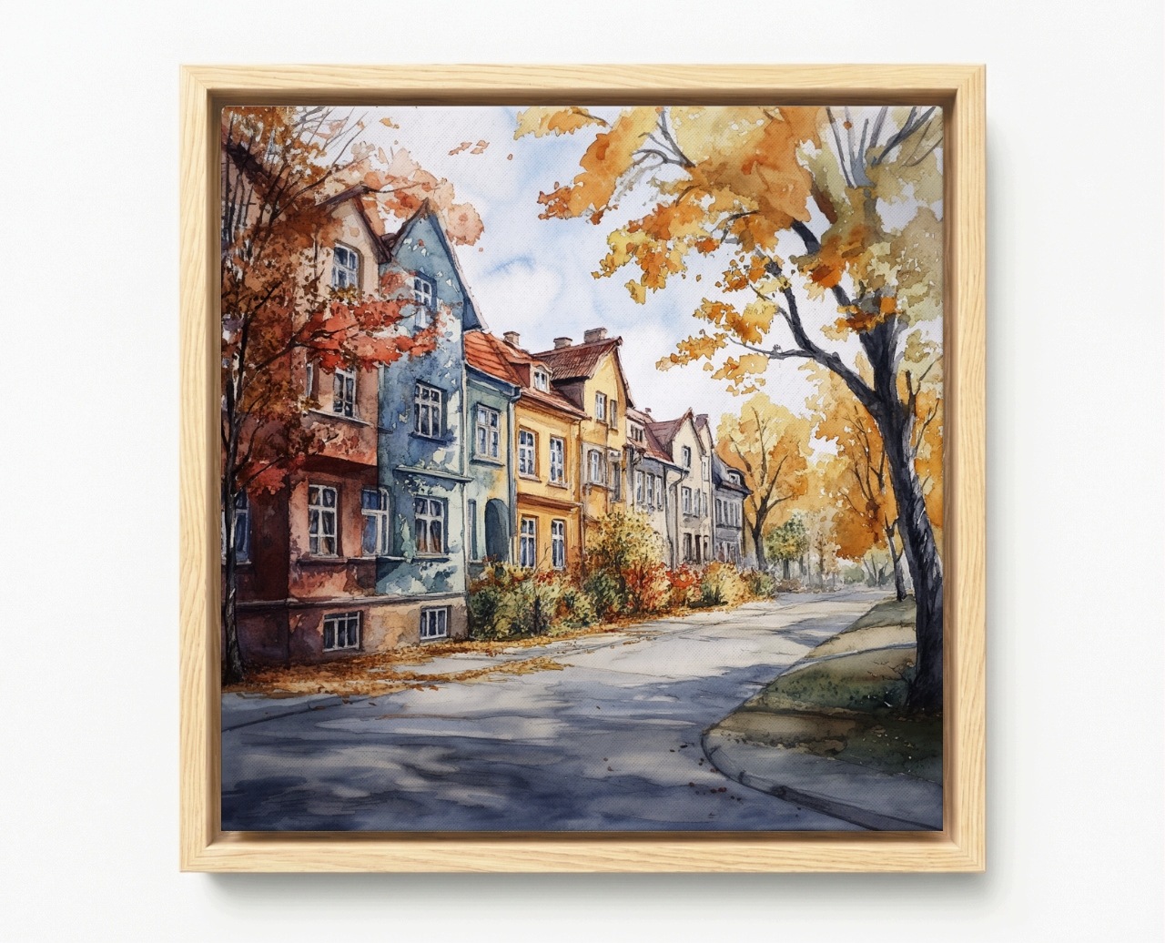Obraz Rám Americký Box Město Ulice Domy Kamení Podzim Pohled 80x80