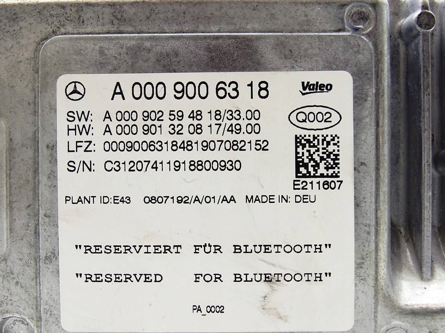 module KAMERY control unit MERCEDES C W205 E W213 A0009006318