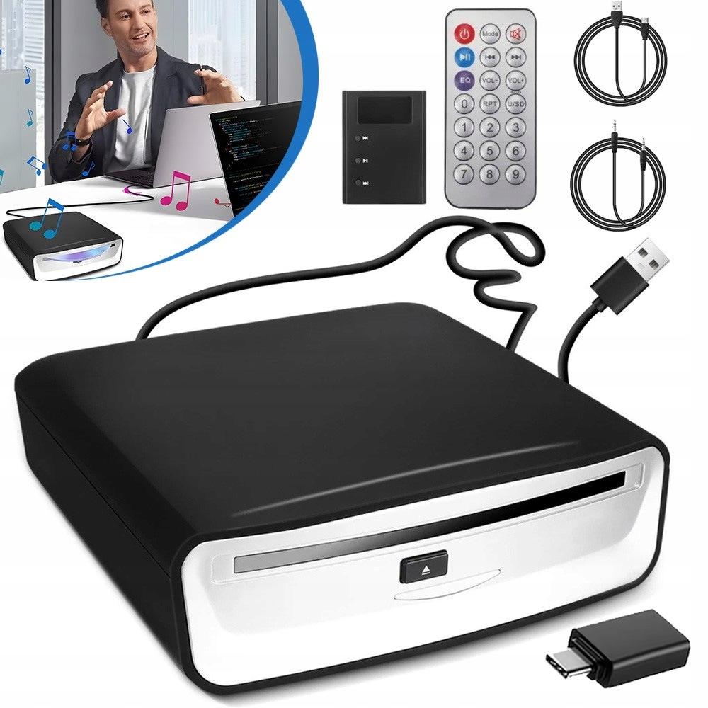 Prenosný CD Prehrávač Do Auta Usb Štrbinový Aux Malý Stabilný Diaľkové Ovládanie