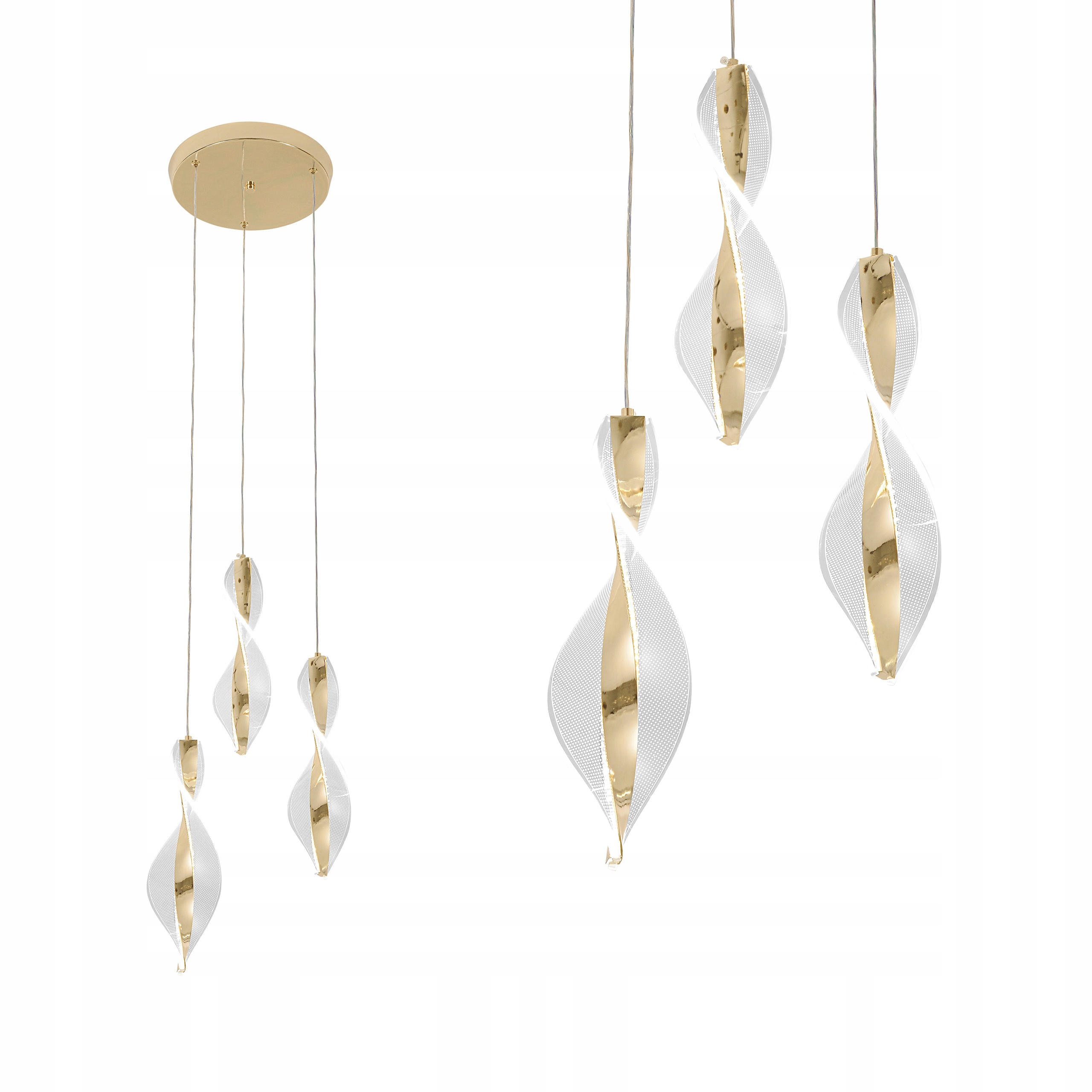 Led závesná lampa Biela špirála Zlatá vlnitá 3 body Dizajnové svetlo