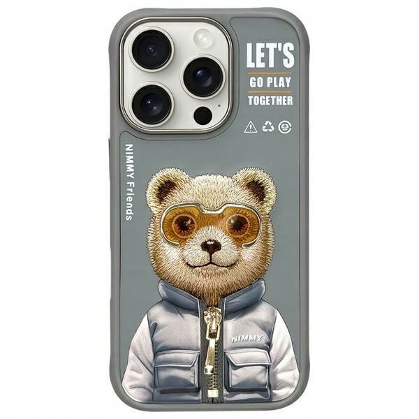 Pouzdro pro iPhone 16 Pro Cool&Cute 2.0 Bear Šedé