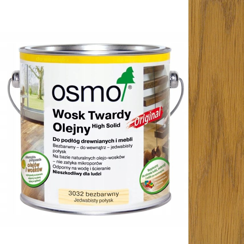 Wosk Twardy olejny Osmo 3032 Bezbarwny Jedwabisty Połysk 0,75 l