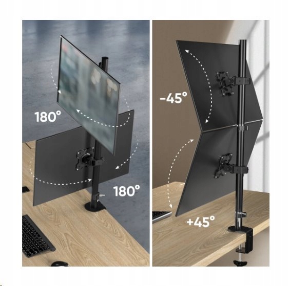 Onkron Držiak na dva monitory pre 2 obrazovky 13" až 34" do 16 kg, čierna…