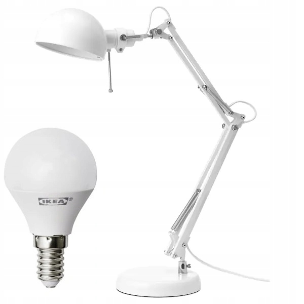 

Ikea Forsa Lampa biurkowa biała+ Żarówka