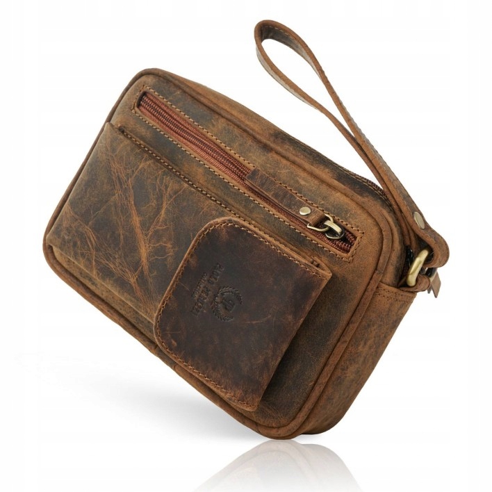 SASZETKA MĘSKA ZE SKÓRY DO RĘKI VINTAGE BRĄZOWA