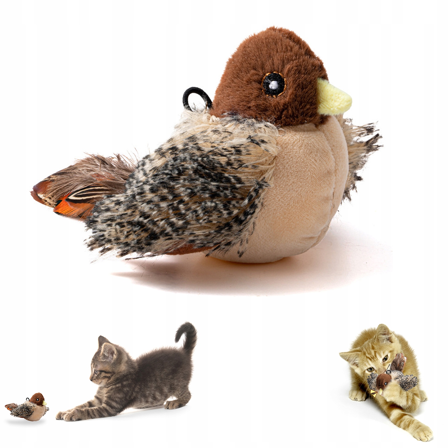 Levně Interaktivní Hračka Pro Kočky Pták Zvuk 6 zvířat Snímač pohybu Plyš