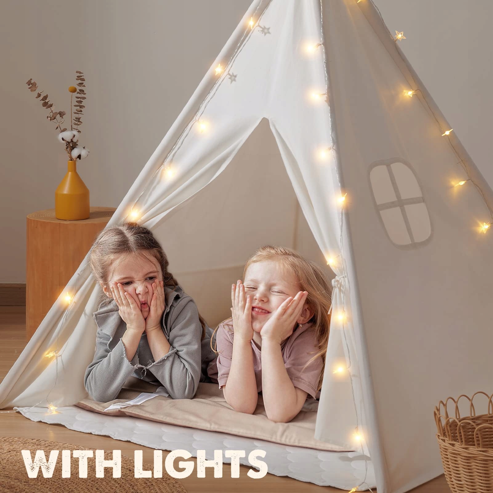 TINY LAND Tipi Namiot Dla Dzieci Z Matą, Światełkami I Torbą — miniatura 3