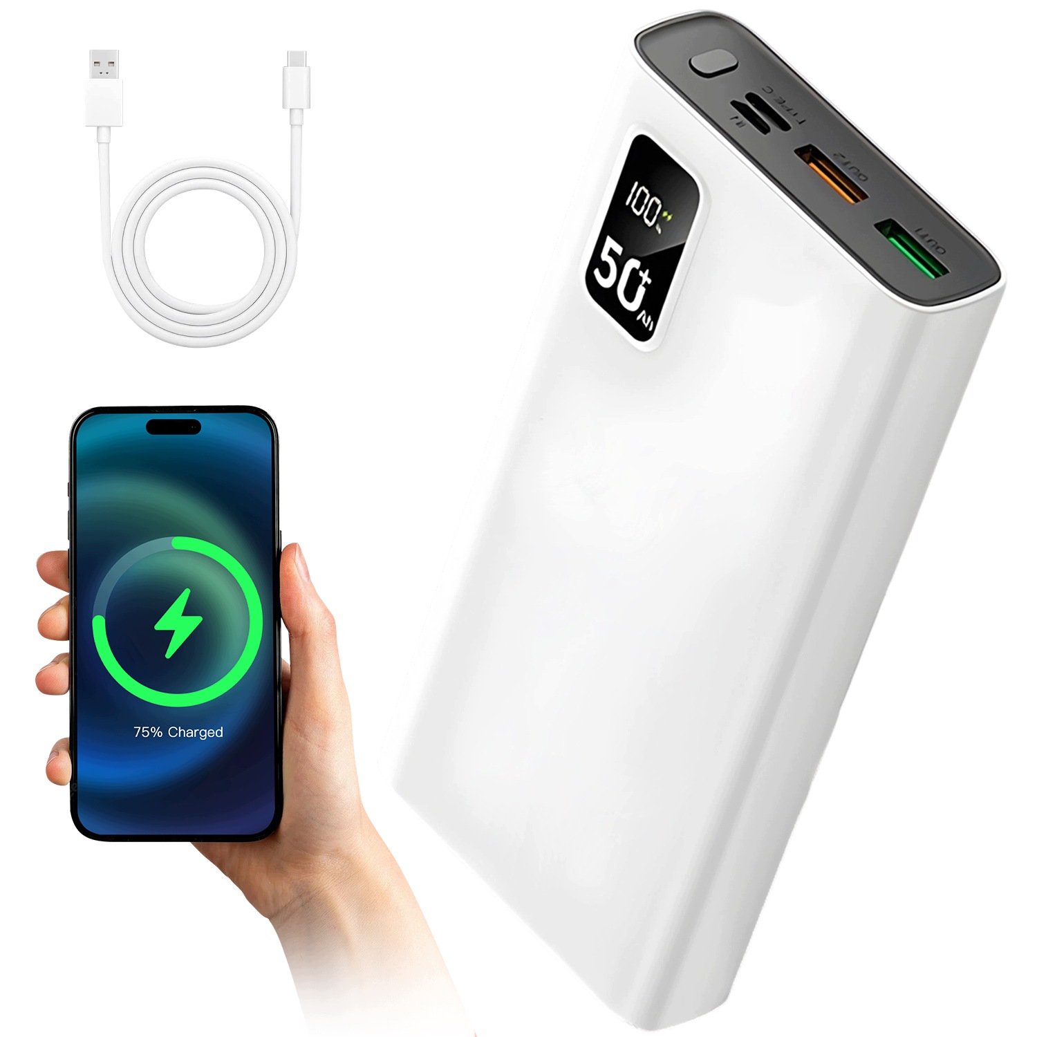 50000Mah Power Bank Pd22.5W přenosná v bílé barvě pro každý den