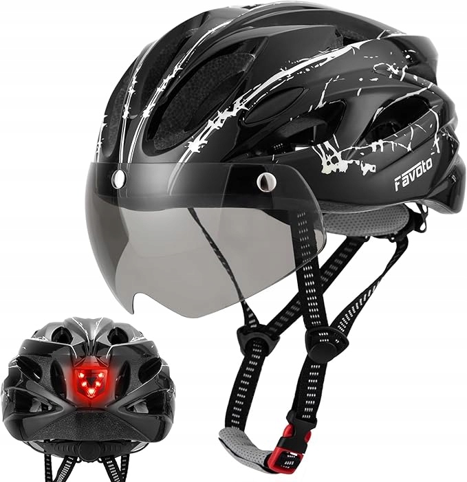 Favoto HT13 – cyklistická přilba s Led světlem a krytem Velikost 57 – 1 cm