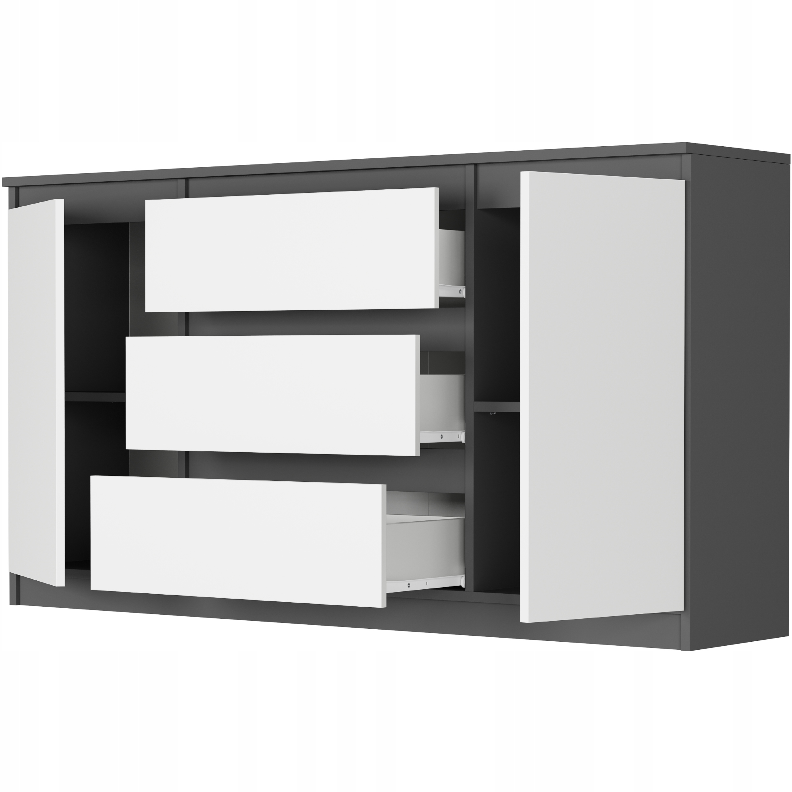 KOMODA 140 SZAFKA 3 SZUFLADY 2 PÓŁKI R-140-S3 ANTRACYT MIX