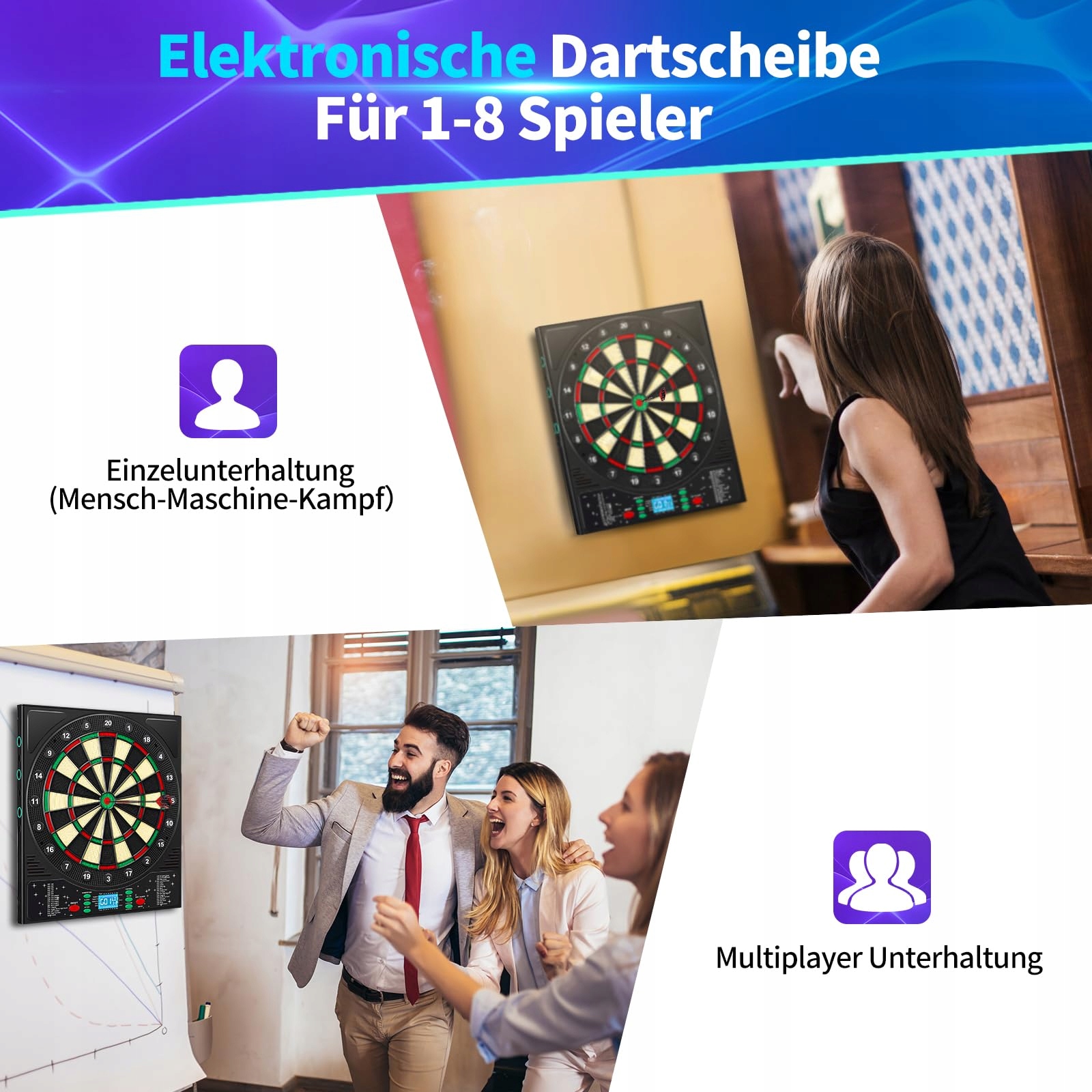 COANHCTM Elektroniczna Tarcza Dart Z Głosem Niemieckim 12 Rzutki LCD 34 Gry — miniatura 4