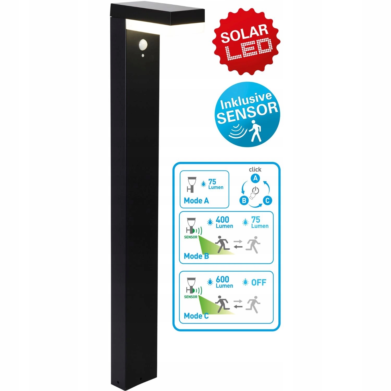 Solárna Led lampa Naeve Filius s snímačom pohybu 6 W 600 lm 3000K 3 režimy