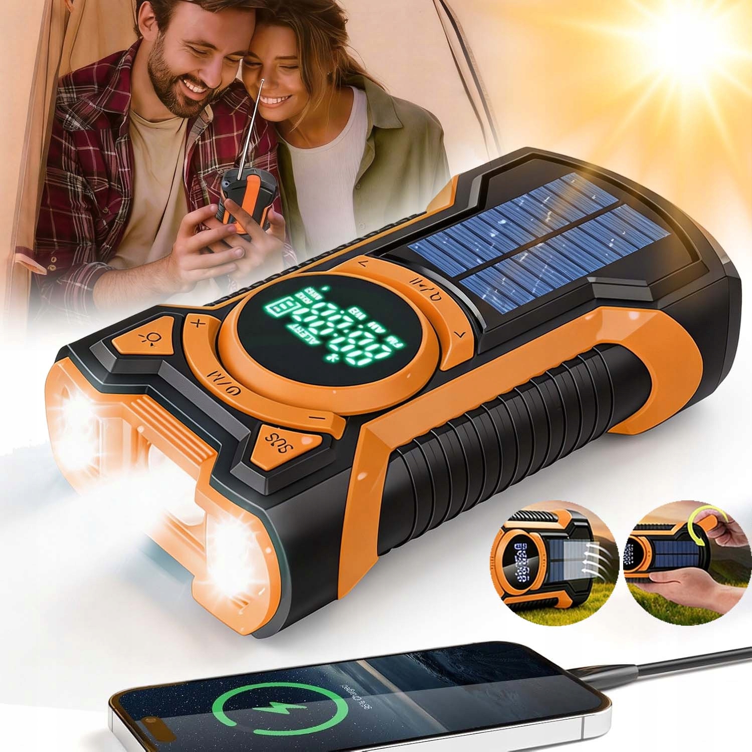 Přenosné Nouzové Solární Rádio A Alarmová Svítilna 5000MAH Klika Dynamo Omáčka