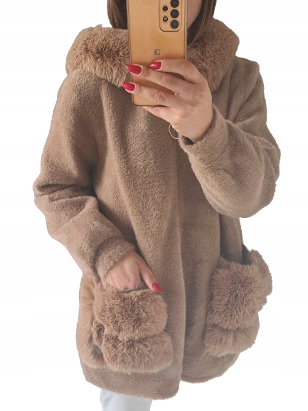 PŁASZCZ ALPAKA Z KAPTUREM KURTKA Z FUTERKIEM Marka Italy Moda