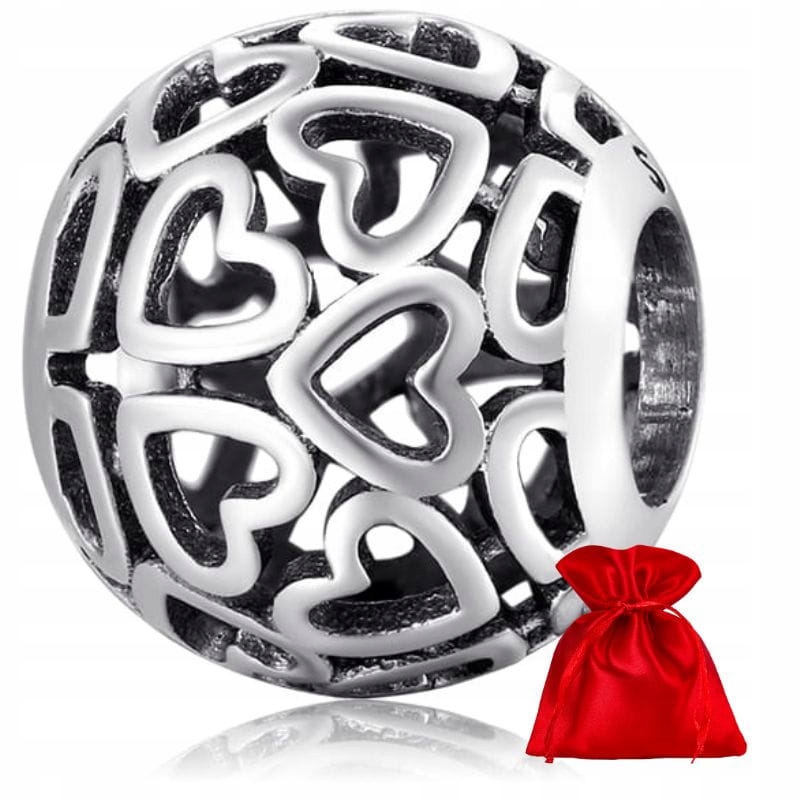 P040 Serca serce kula charms koralik srebro 925