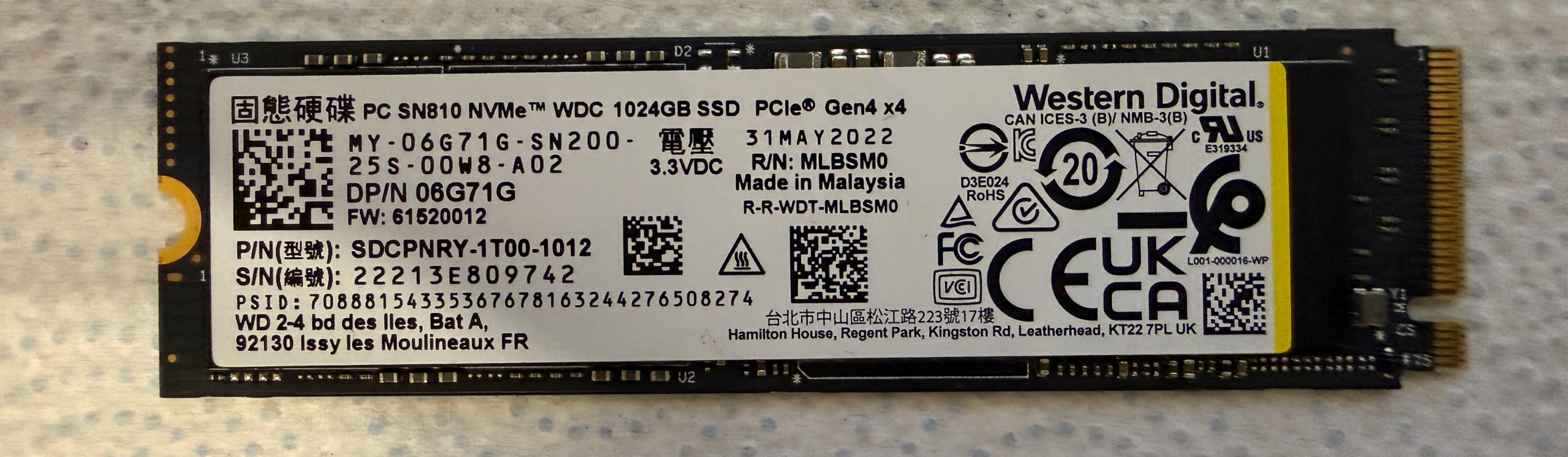 Dysk SSD Western Digital SN810 1TB M.2 PCIe