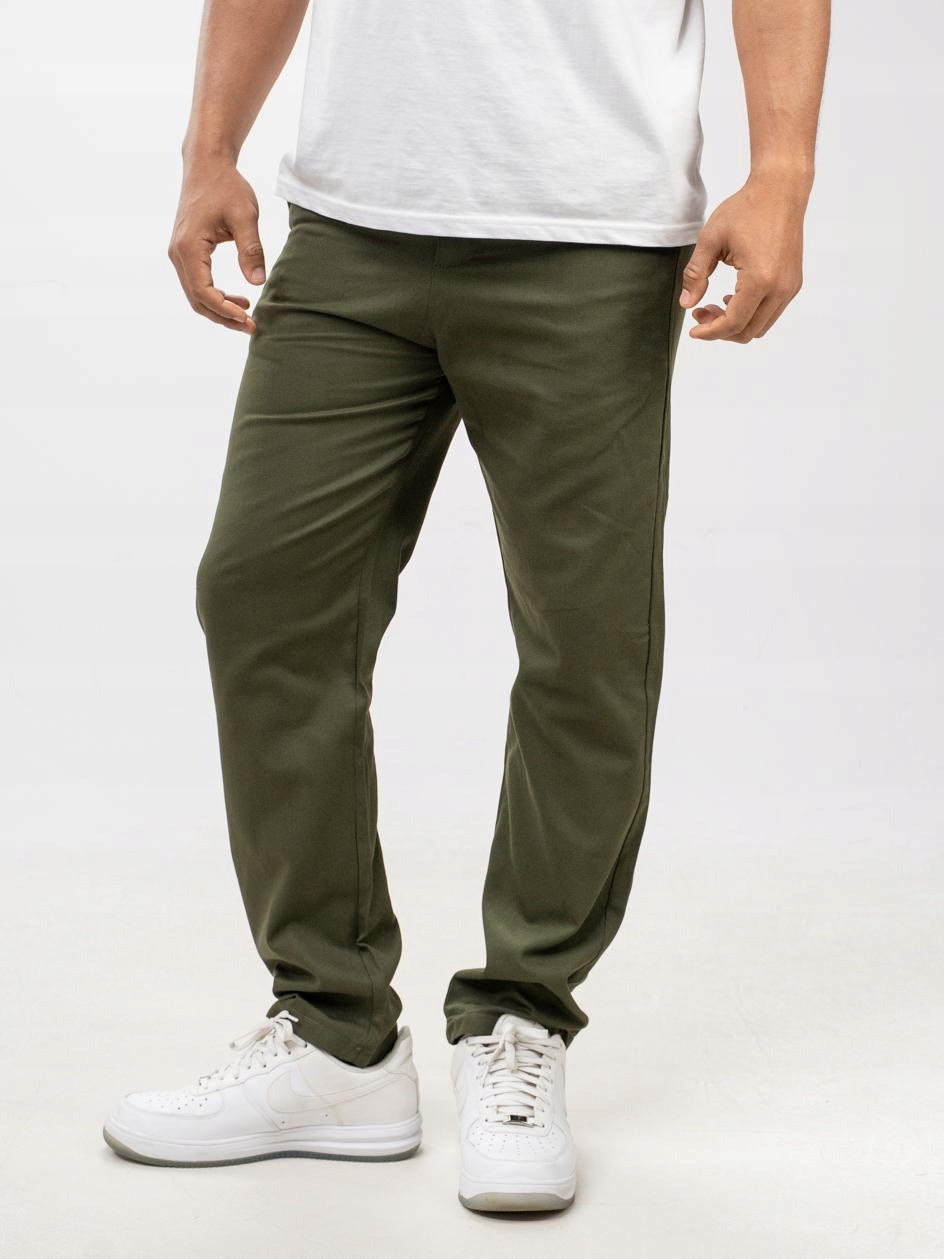 Pánské Chino Materiálové Bavlněné Kalhoty Olivové Výšivky Jigga Wear XL