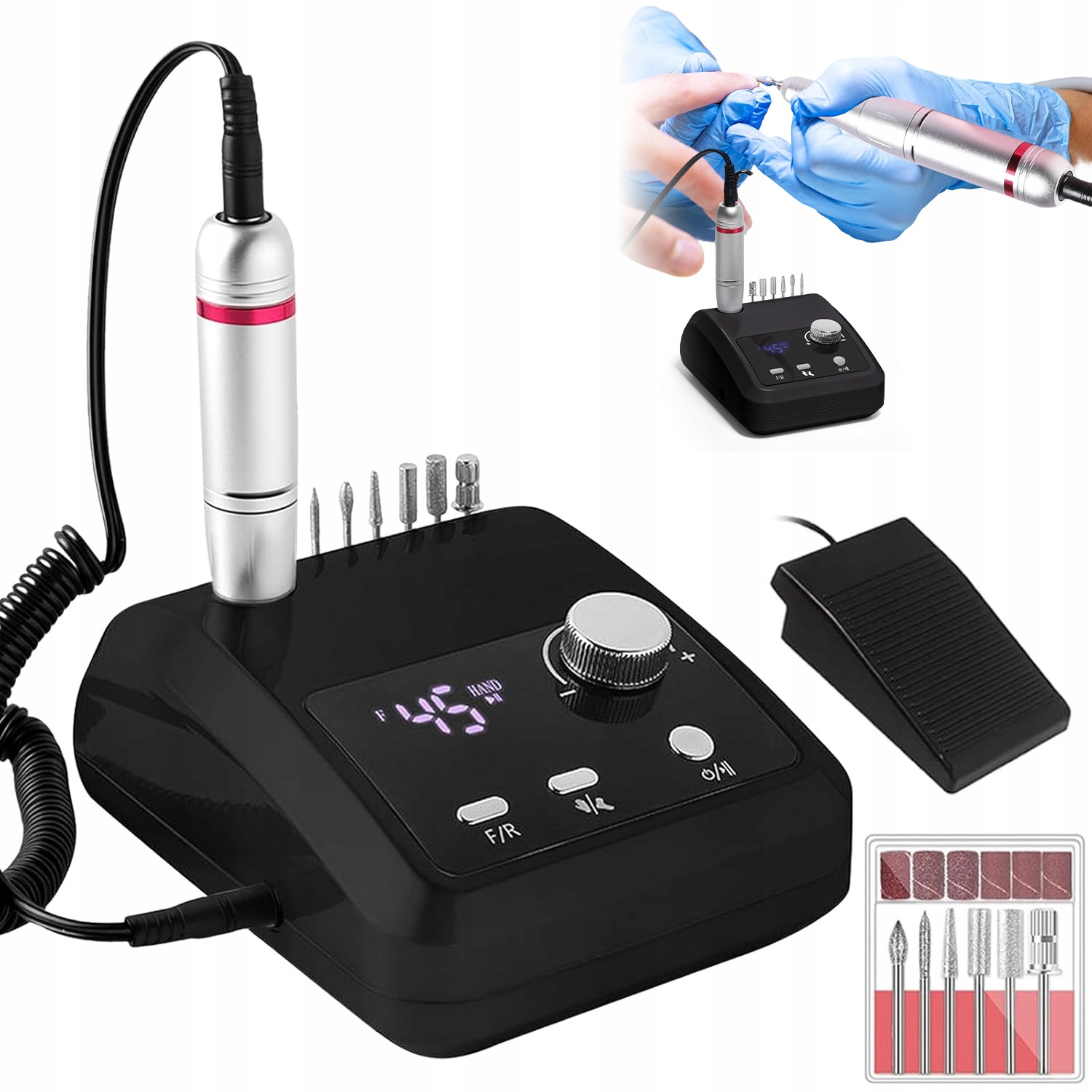 Bruska Manikúra 45000 Km S LCD Pedálem, Nastavitelná Rychlost, Sada