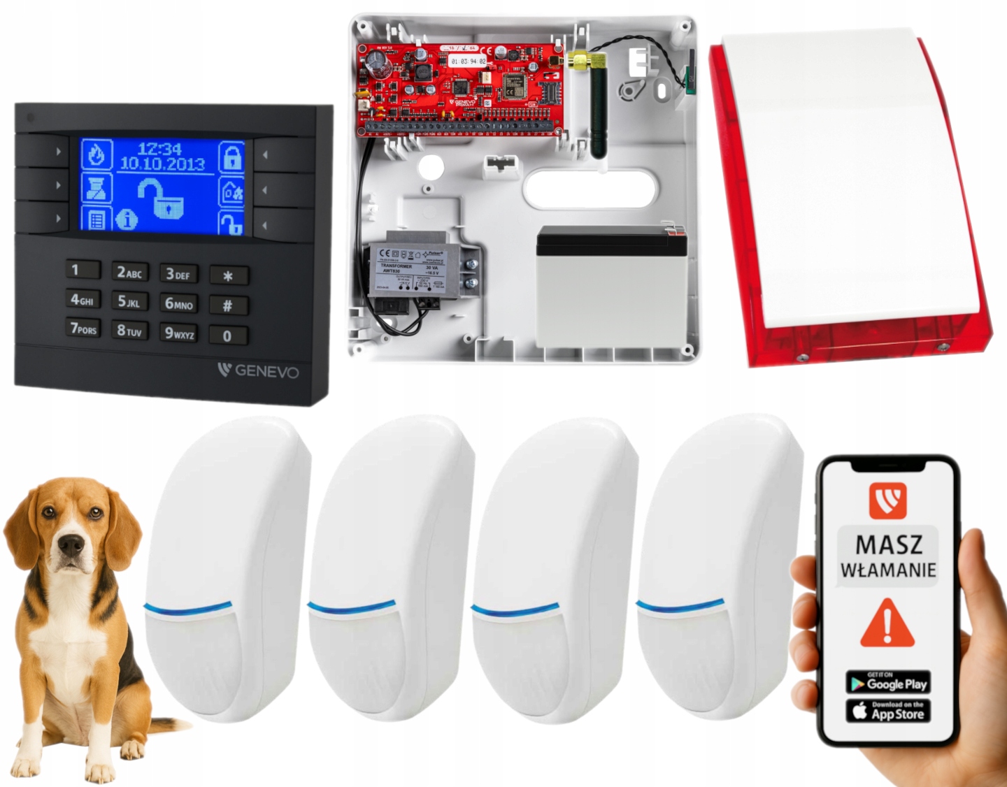 System Alarmowy Z Gsm Genevo PRiMA64Q Panel LCD 4 Strefy 4 Czujki Aplikacja
