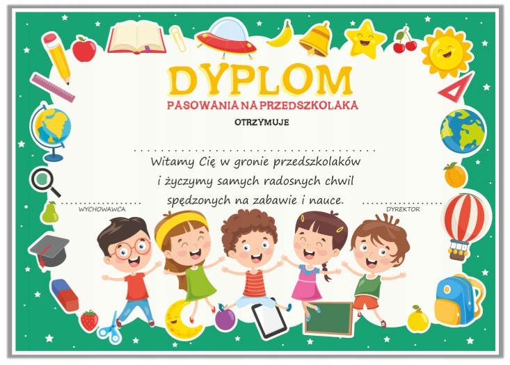 

Dyplom Pasowanie Na Przedszkolaka A4 gruby papier