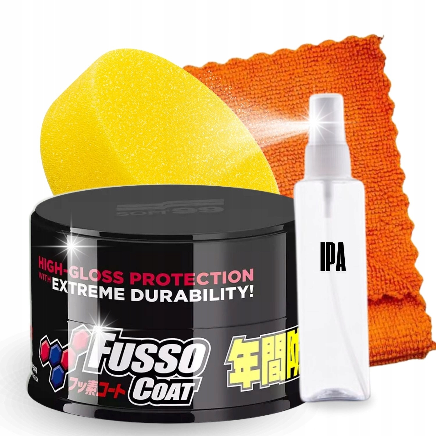 SOFT99 Fusso Coat 12 month Dark wax 200 g Vosk na tmavý lak Set