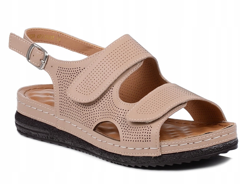 Dámské béžové sandály Loretta Vitale W4709 kožené na suchý zip, pohodlné, velikost vel.