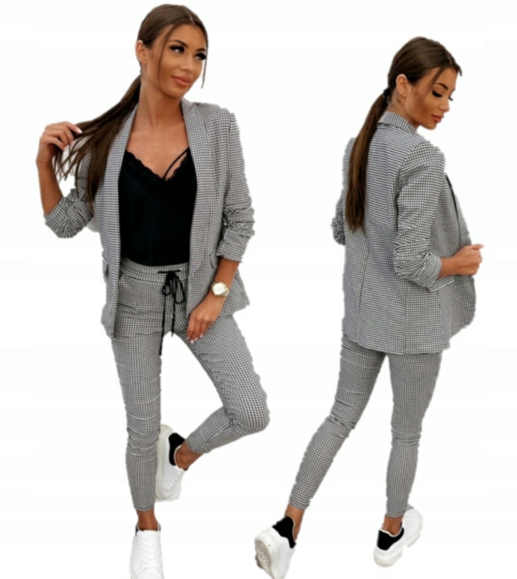 Garnitur,Kostium,Spodnium damski krata 36-50 tu 48