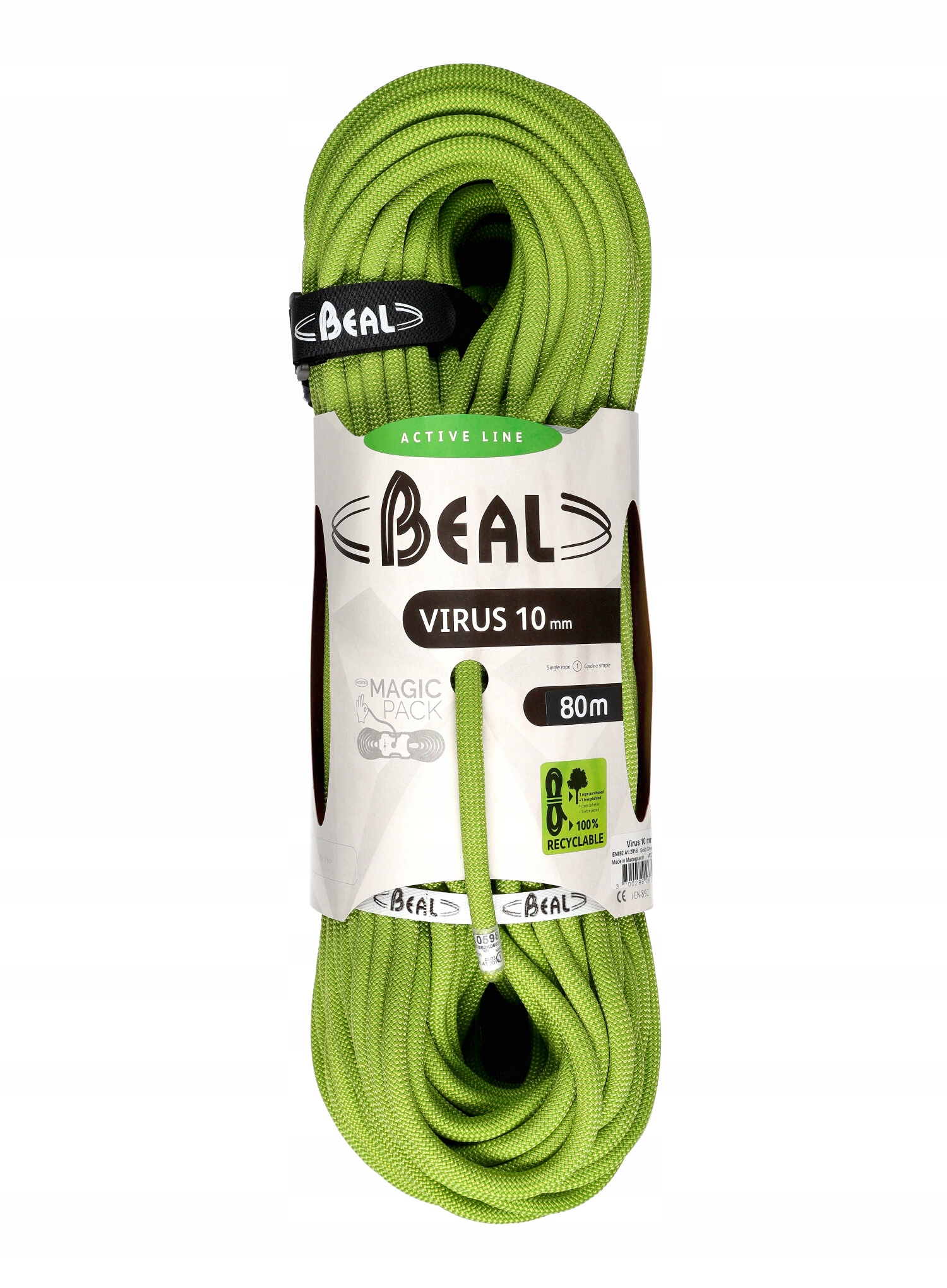Dynamické lano Beal Virus 10 mm 80 m solid green