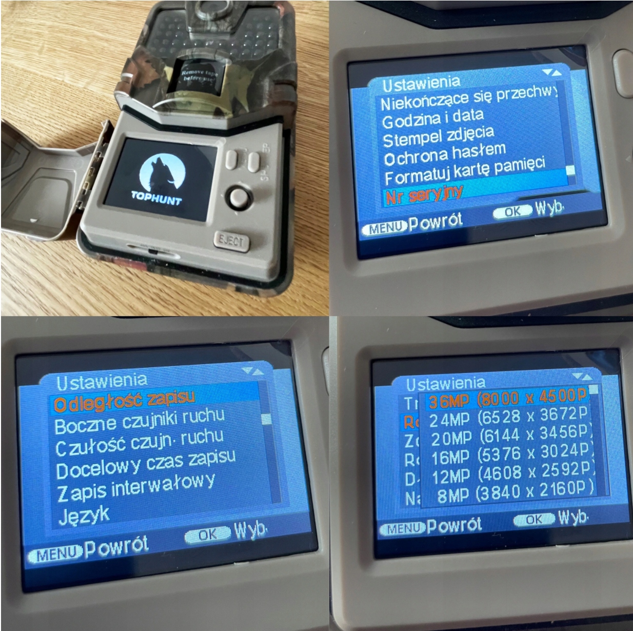 Kamera Leśna TOPHUNT FOTOPUŁAPKA 2.7K POLSKI 44xIR Rozdzielczość 36 Mpx