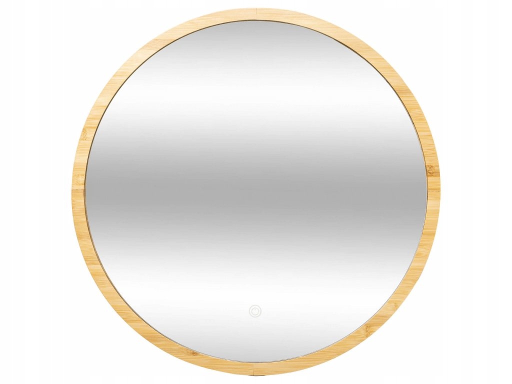Kúpeľňové zrkadlo s Led podsvietením, bambusový rám, O 57 cm
