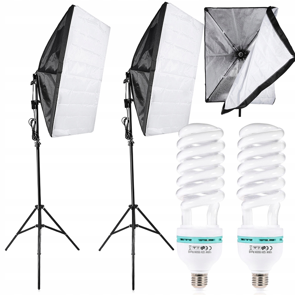 2X 135W Lampa Soft Box Světlo Sada Stativ Domácí Studio Foto Žárovka