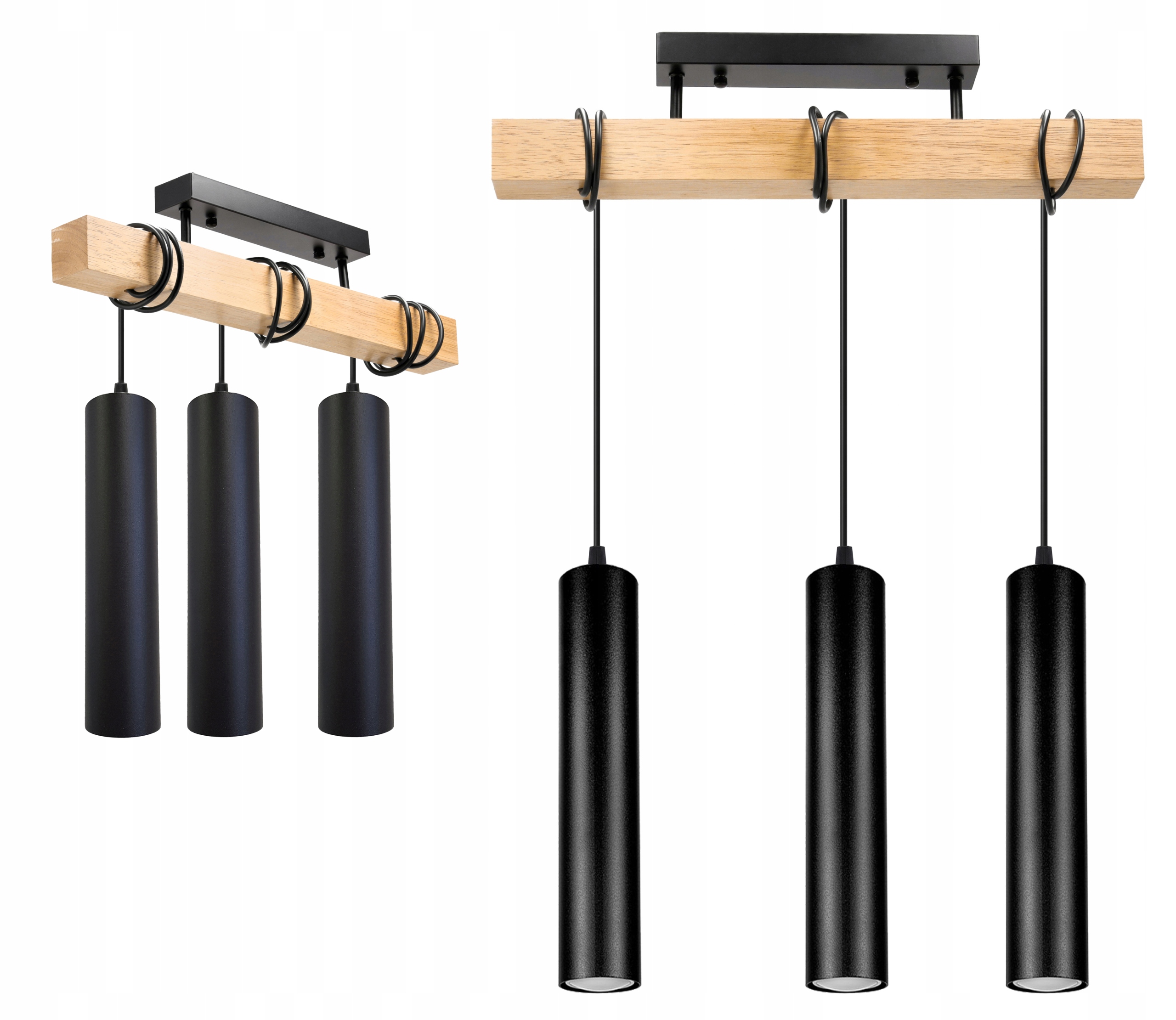 Dřevěná závěsná stropní lampa Lustr Zwis tuba 29 Cm na 3x GU10