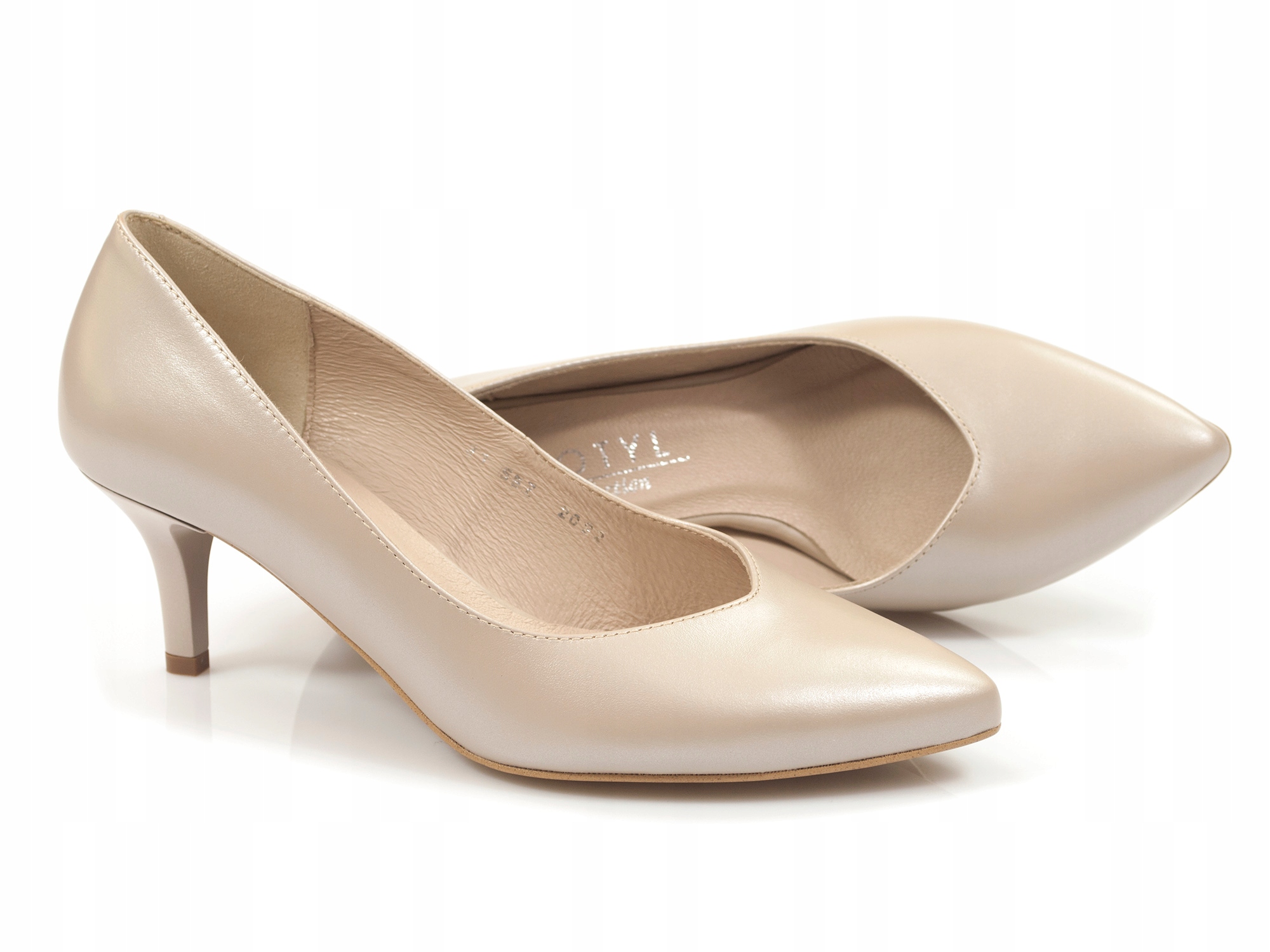 czółenka Kotyl szpilki Skórzane półbuty na obcasie Perłowy Beż