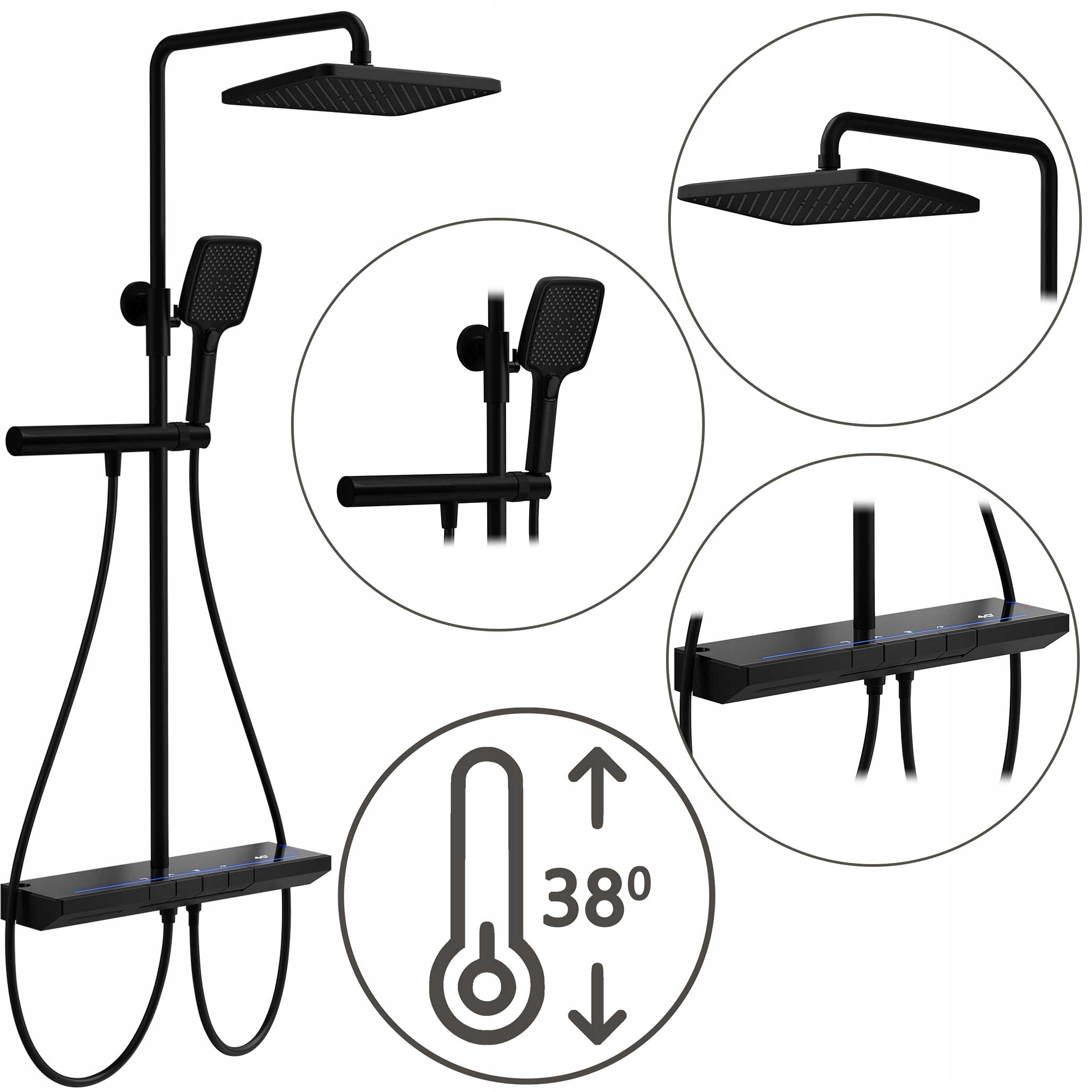 Nástenná sprchová súprava čierna matná Rea Pedro s termostatom LCD Bidetka