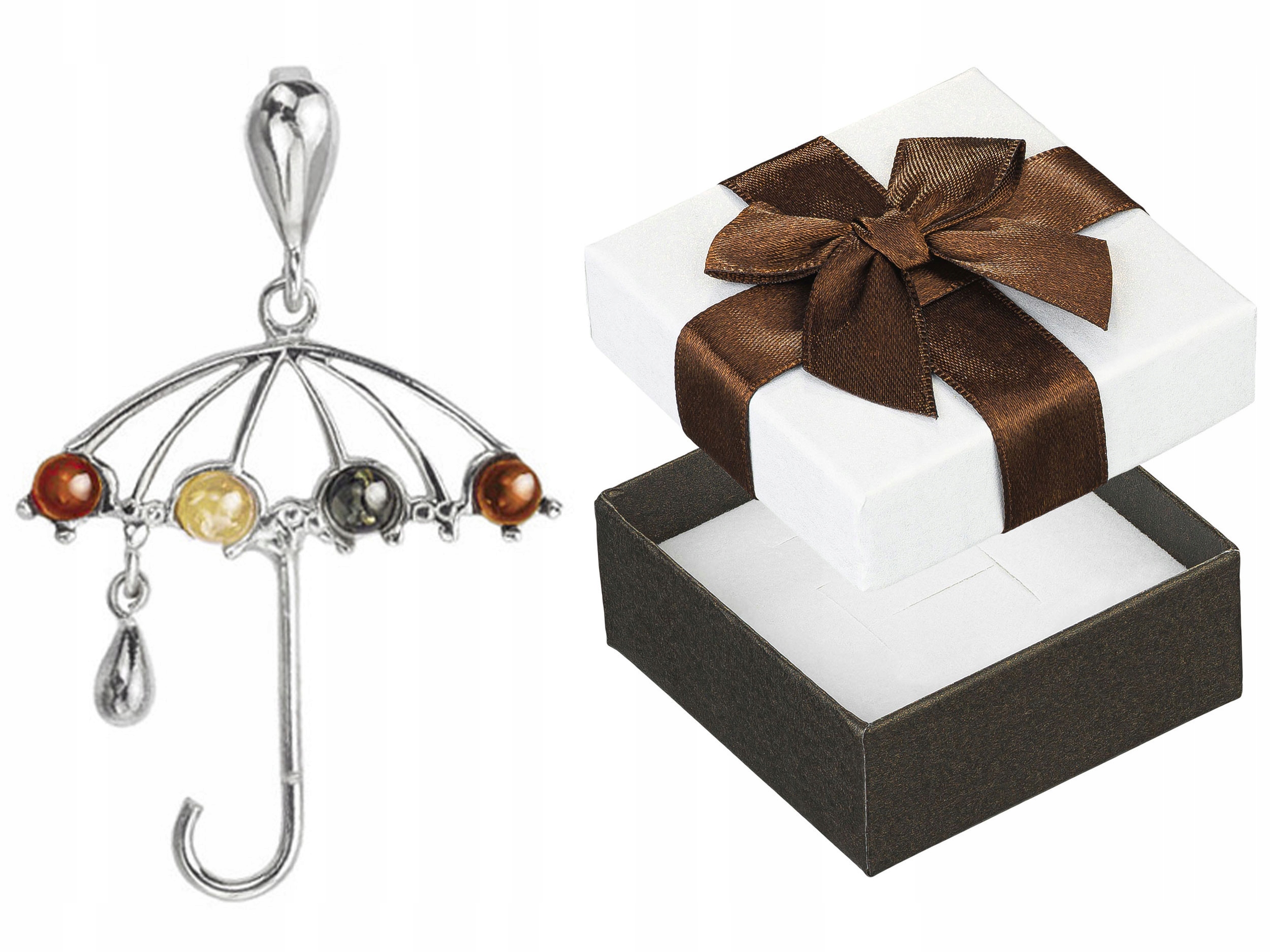 Stříbrný přívěsek Deštník s jantarem Oxidovaný Stříbrný Přívěsek Kapka