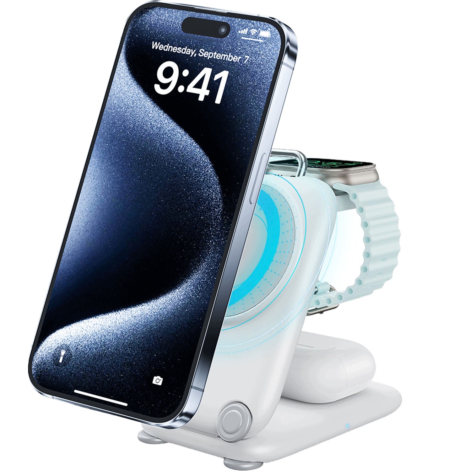 Bezdrátová indukční nabíječka 3v1 pro Apple iPhone, Watch a AirPods, Qi, Usb-c