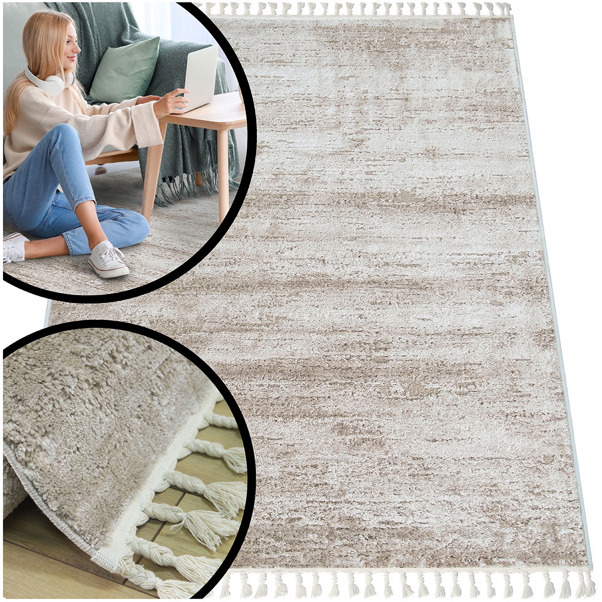 Béžový Koberec Do Obývacího Pokoje Koberec S Třásněmi Do Ložnice Shaggy Siena 80x150
