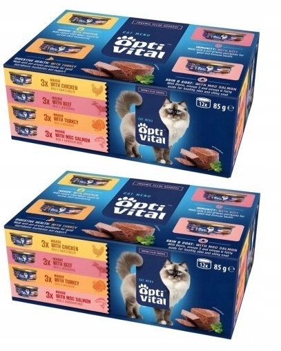 Levně Optivital krmivo mix chutí pěna hovězí krůta losos 12x85 g