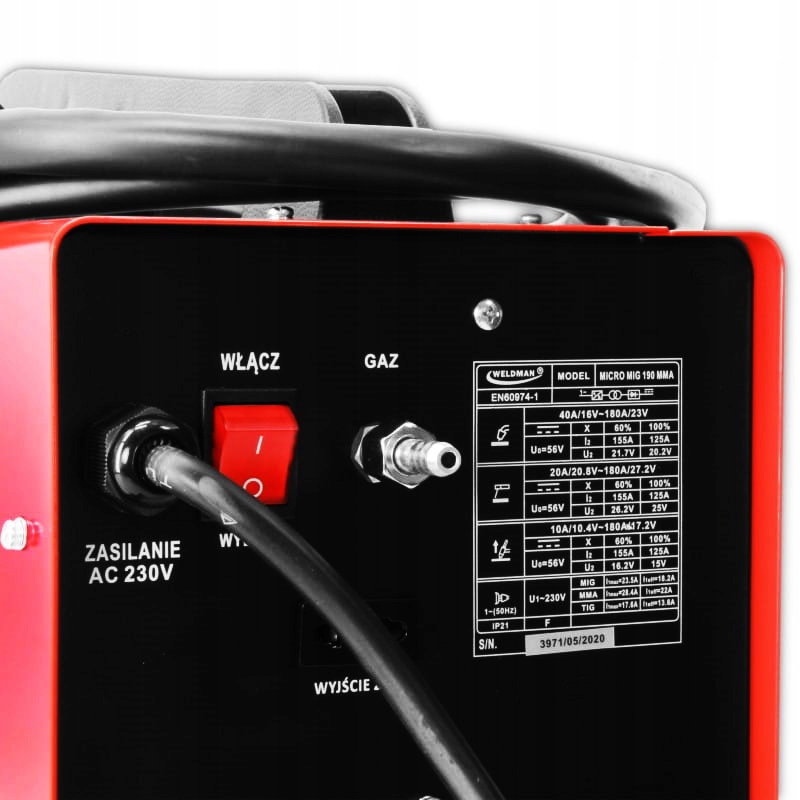 MIGOMAT WELDMAN MICRO MIG 190 SYNERGIA 230V FLUX Wysokość 200 mm